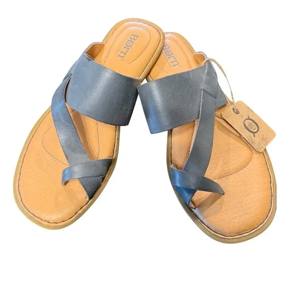 Born Handcrafted Blue Leather Toe Loop Slide Sandals Flat Summer Shoes SZ 8 NWT - Picture 2 of 3